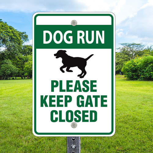 Pet Waste Sign: Dog Run Gate 12"x 18" Aluminum