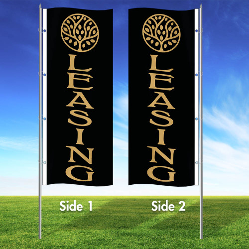 Golden Oak Tree (Blk)- Double Sided 3x8 Vertical Outdoor Marketing Flag