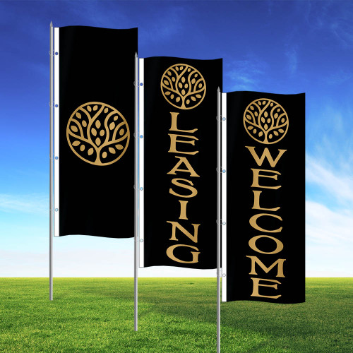 Golden Oak Tree (Blk)- Double Sided 3x8 Vertical Outdoor Marketing Flag