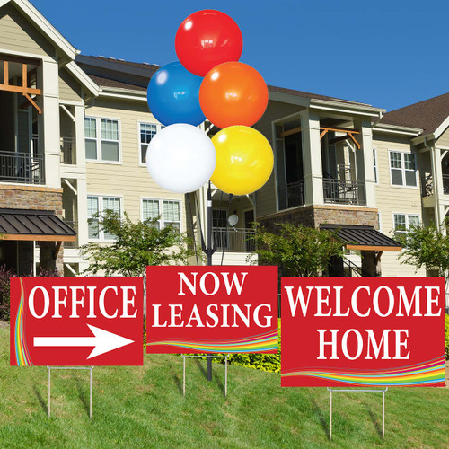 Red Swirl - Reusable Vinyl Balloon Cluster and Yard Sign Marketing Bundle