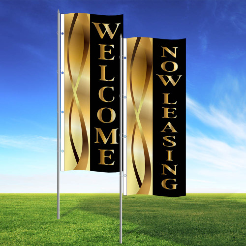 Golden Ribbon Black- Double Sided 3x8 Vertical Wave Flag