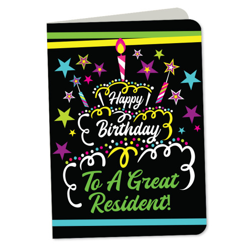Greeting Cards: Happy Birthday Resident (Black Star)
