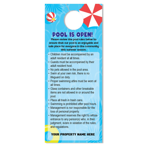Custom Door Hanger: Pool Open