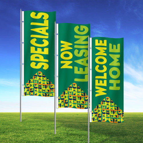 Vibrant Verde - Double Sided 3x8 Vertical Wave Flag