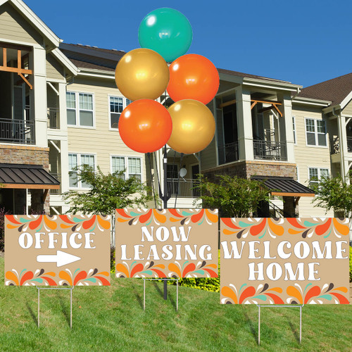 Abstract Drops Gold - Reusable Balloon Cluster and Yard Sign Marketing Bundle