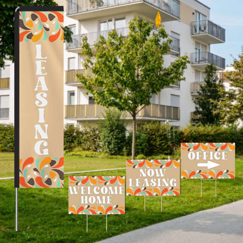 Abstract Drops Gold - Rectangle Flag and Yard Sign Marketing Bundle