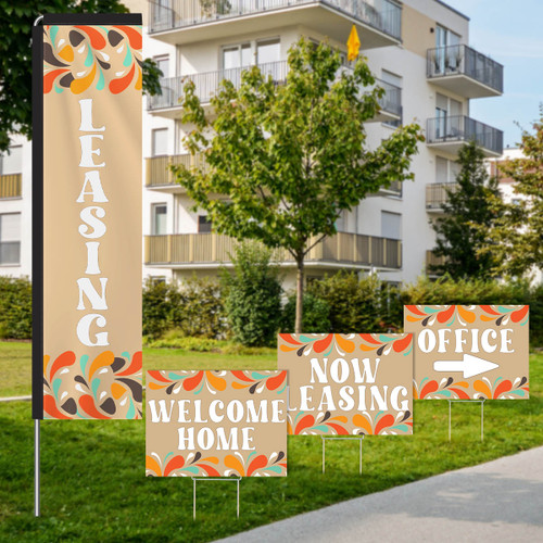 Abstract Drops Gold - Rectangle Flag and Yard Sign Marketing Bundle