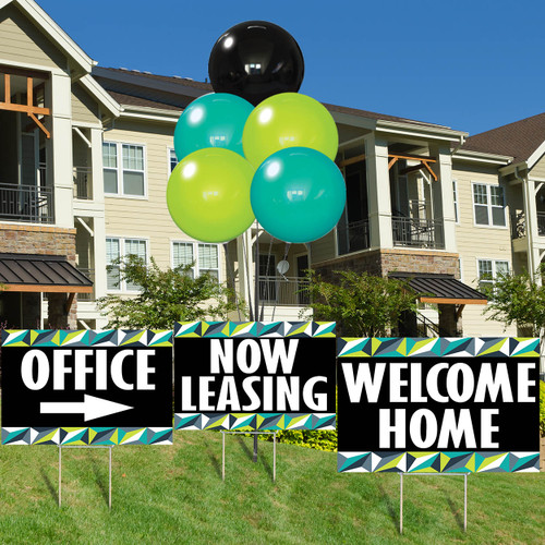 Mosaic Geo Black - Reusable Balloon Cluster and Yard Sign Marketing Bundle