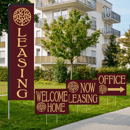 Golden Oak Tree Maroon - Rectangle Flag and Yard Sign Marketing Bundle