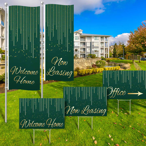 Luxe Evergreen - Vertical Flag and Yard Sign Marketing Bundle