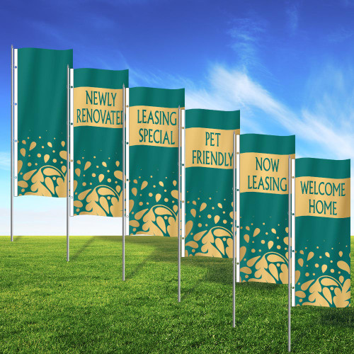 Teal Aura- 3x8 Vertical Wave Flag Double Sided