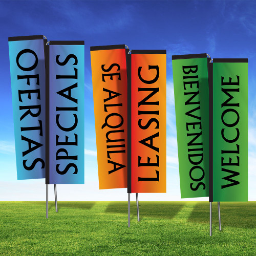 Dual Delight Bilingual Rectangle Flag Kit - 3 Color Options