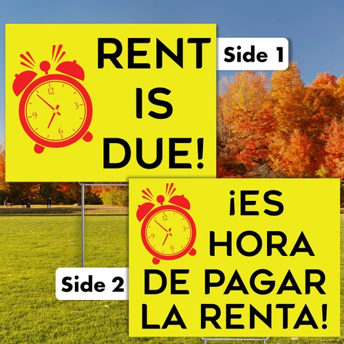 Bilingual Rent Due: Coroplast Yard Signs