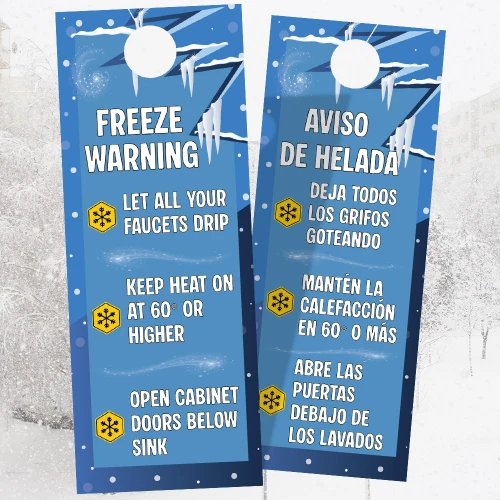 Bilingual Freeze Warning Door Hanger