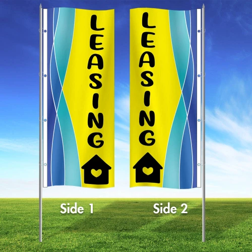 Heart Home- Leasing Double Sided 3x8 Vertical Wave Flag