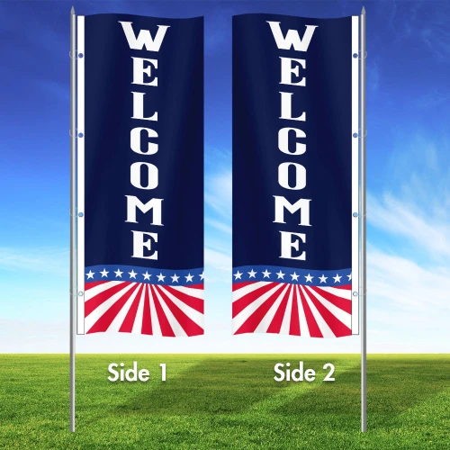 American Star -Welcome  Double Sided 3x8 Vertical Wave Flag