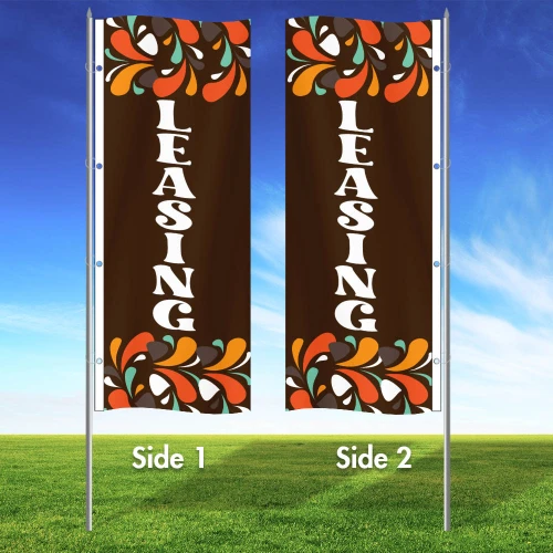 Abstract Drops (Brown) - LEASING Double Sided 3x8 Vertical Wave Flag