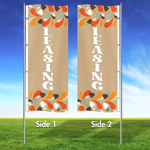 Abstract Drops (Gold) - LEASING  Double Sided 3x8 Vertical Wave Flag