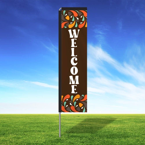 Abstract Drops (Brown) Rectangle Flag WELCOME