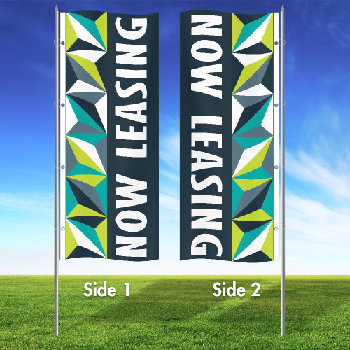 Mosaic Geo Blue - Double Sided 3x8 Vertical Wave Flag CLOSEOUT