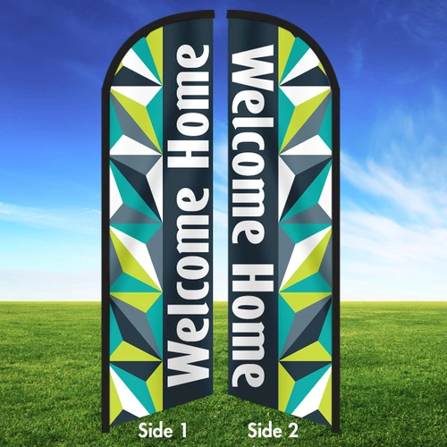Mosaic Geo Blue - Double Sided Feather Flag WH