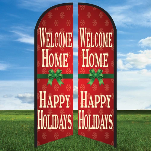Holiday Bow - WH  Double Sided Feather Flag