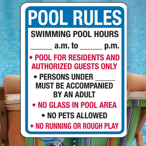 Pool Rules Swimming Pool Hours-18" x 24" Aluminum Sign