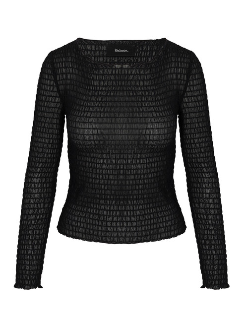 新品未着用MARNO Chloe knit tops black ChloÃ« Black | Silk Shirred Long Sleeve Top | Réalisation Par