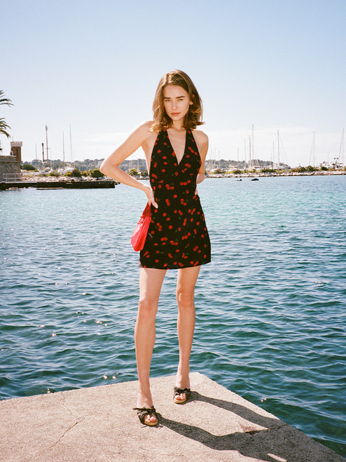 Leila Chérie | Cherry Print Halter Mini Dress | Réalisation Par