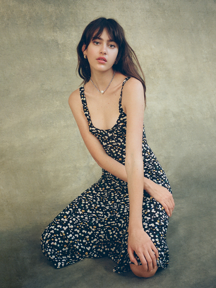 The Allegra Milky Way | Ankle Length Slip Floral Dress