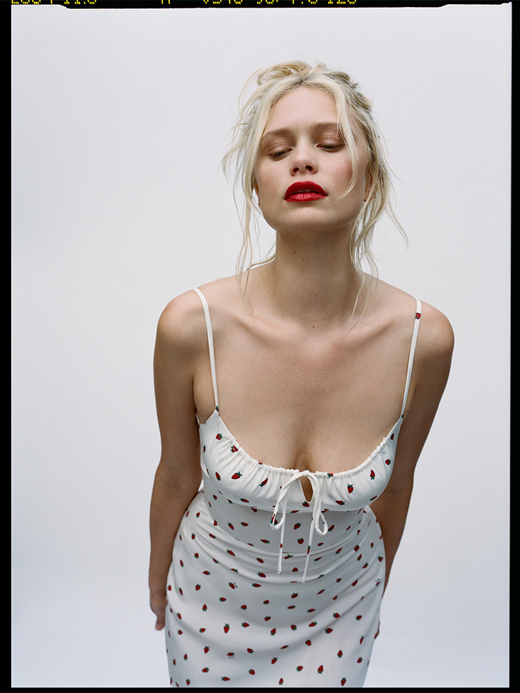 The Alba White Strawberry | 'Milk-Maid'Style Midi Dress