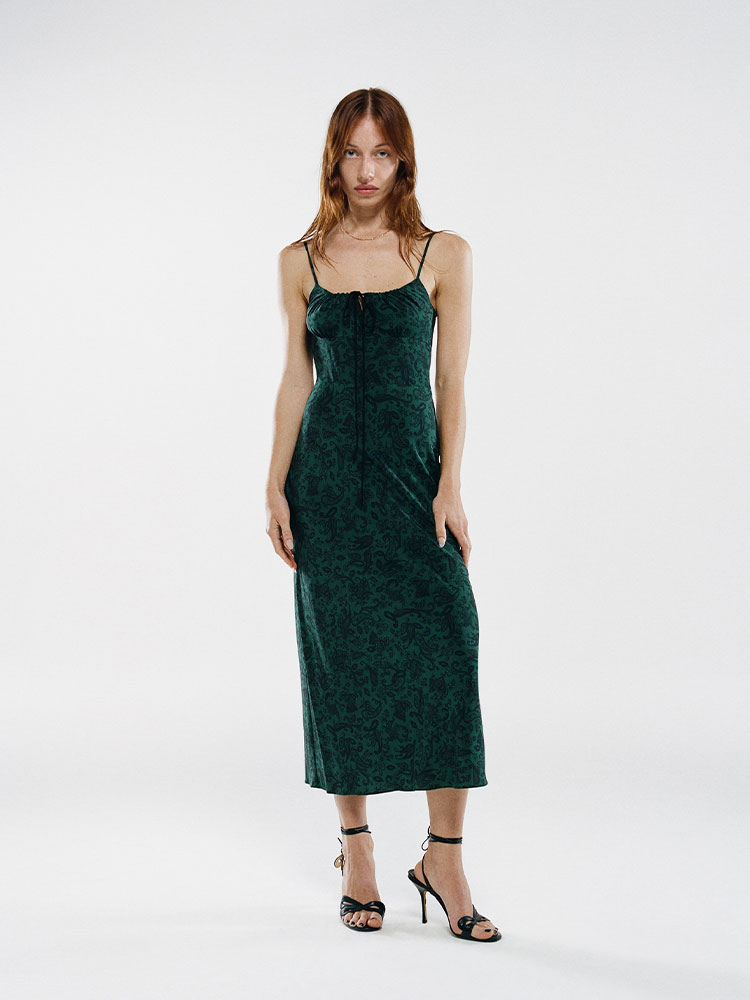 The Alba Dazed Noir | Dark Paisley Print Midi Dress