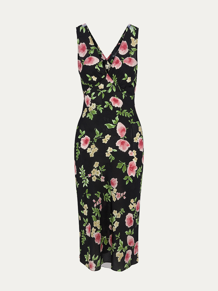 Realisation Par ワンピースTHE STEPHANIE Stephanie Paradiso | Black V neck midi dress | Réalisation