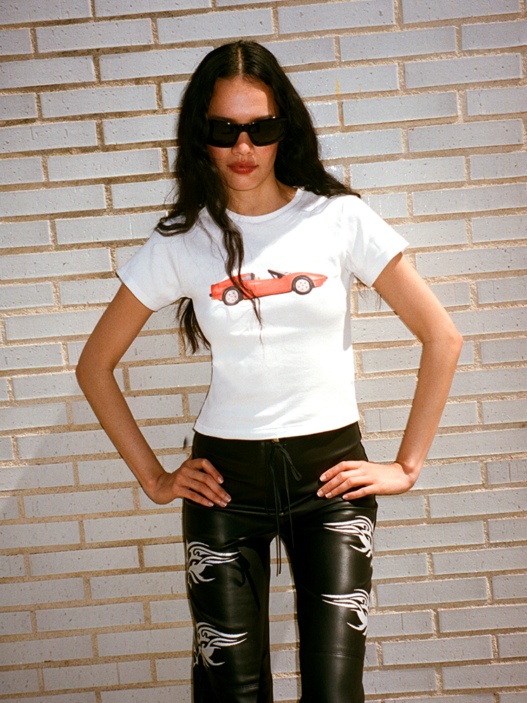 Topless! Baby Tee - White, model shot