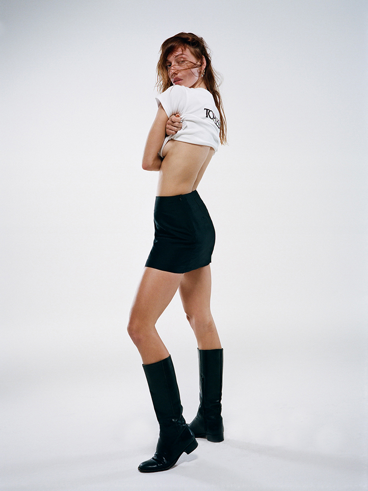 Topless! Baby Tee - White, model shot