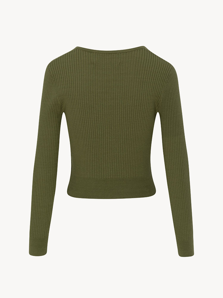 The Winona Cardigan | Olive Green Ribbed Knit | Réalisation Par