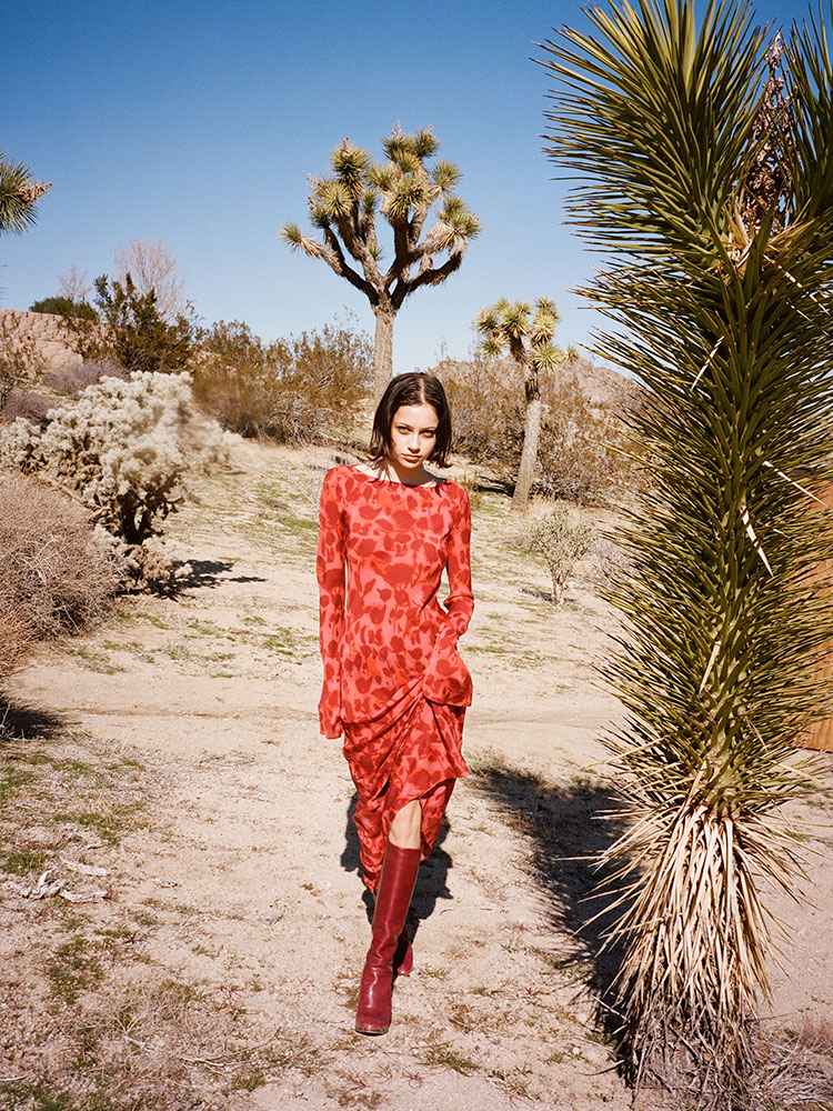 The Gia Havana | Long Sleeve Red Floral Silk Maxi Dress