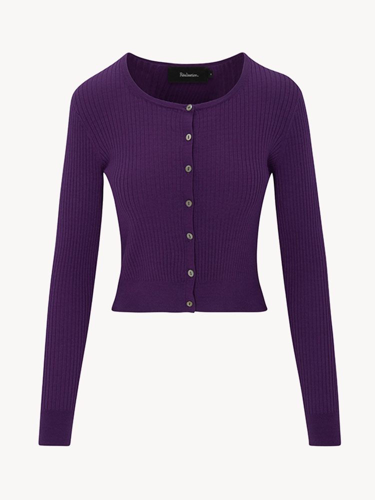 The Winona Cardigan | Purple Ribbed Knit | Réalisation Par