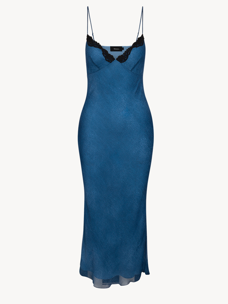 Realisation Par スカート S Karlie Denim | Indigo silk maxi dress with lace
