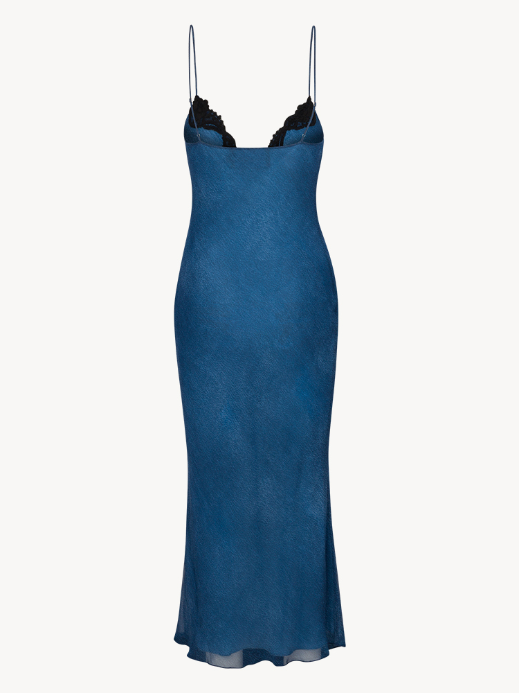 k　Realisation Par シルクドレス ワンピース　ブルー系 Karlie Denim | Indigo silk maxi dress with lace | Réalisation Par