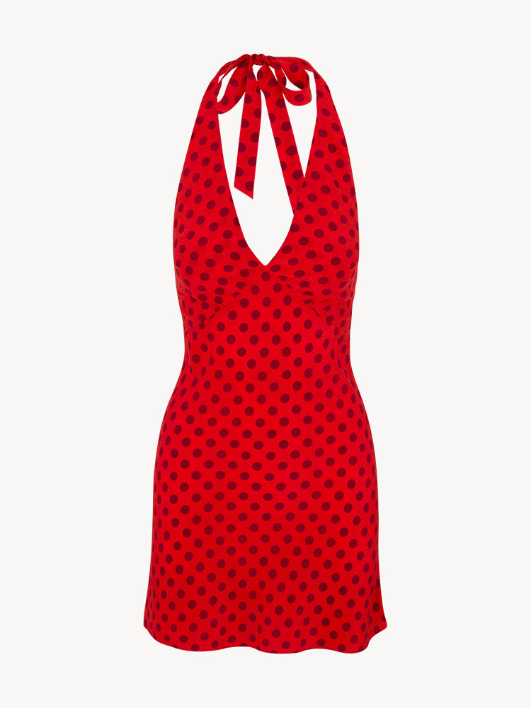 Leila Aura | Polka Dot Halter Mini Dress | Réalisation Par