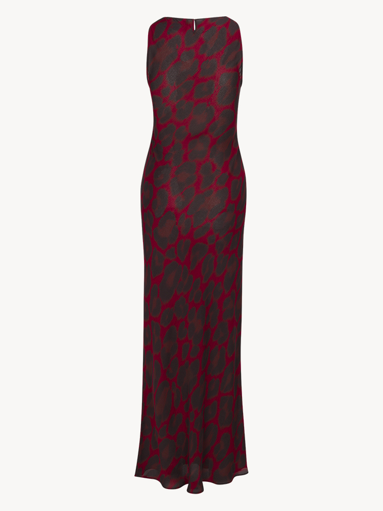 Tatjana Rouge Leopard | Sleeveless red silk maxi dress