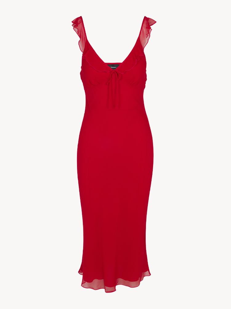 Gemma Réal Red | Silk frill midi dress | Réalisation