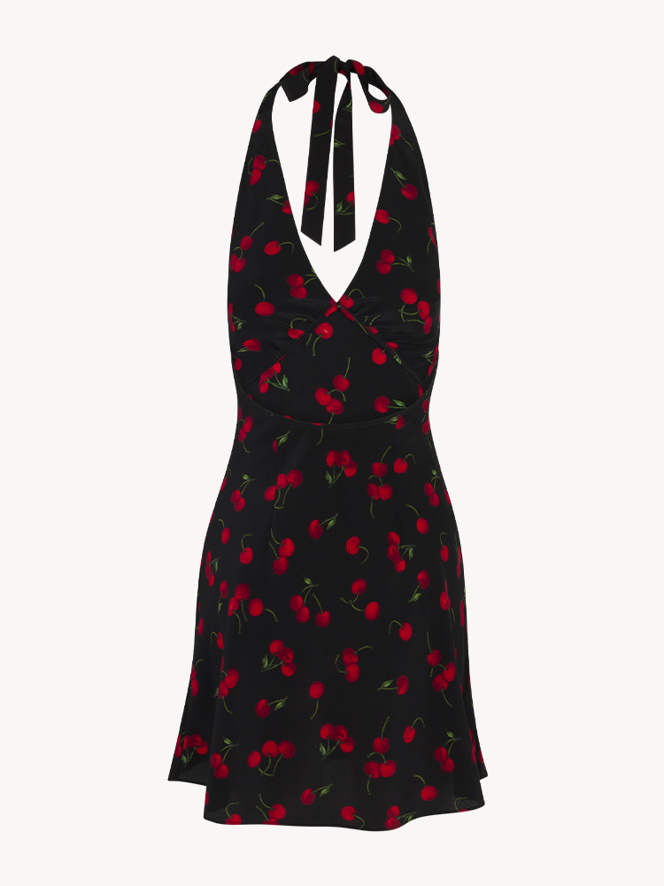 Leila Chérie | Cherry Print Halter Mini Dress | Réalisation Par