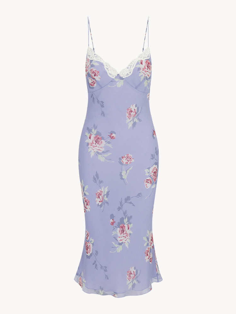 Jaime Peony | Mauve Floral Silk Midi Dress | Réalisation