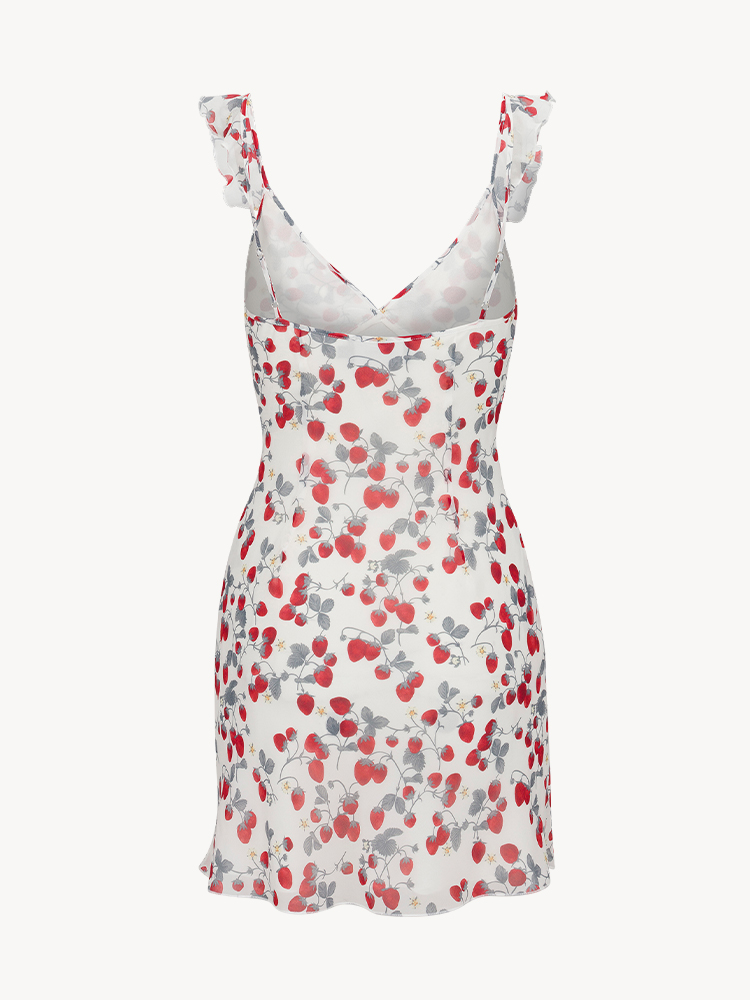 Hazel Fraise | Strawberry silk mini dress | Réalisation
