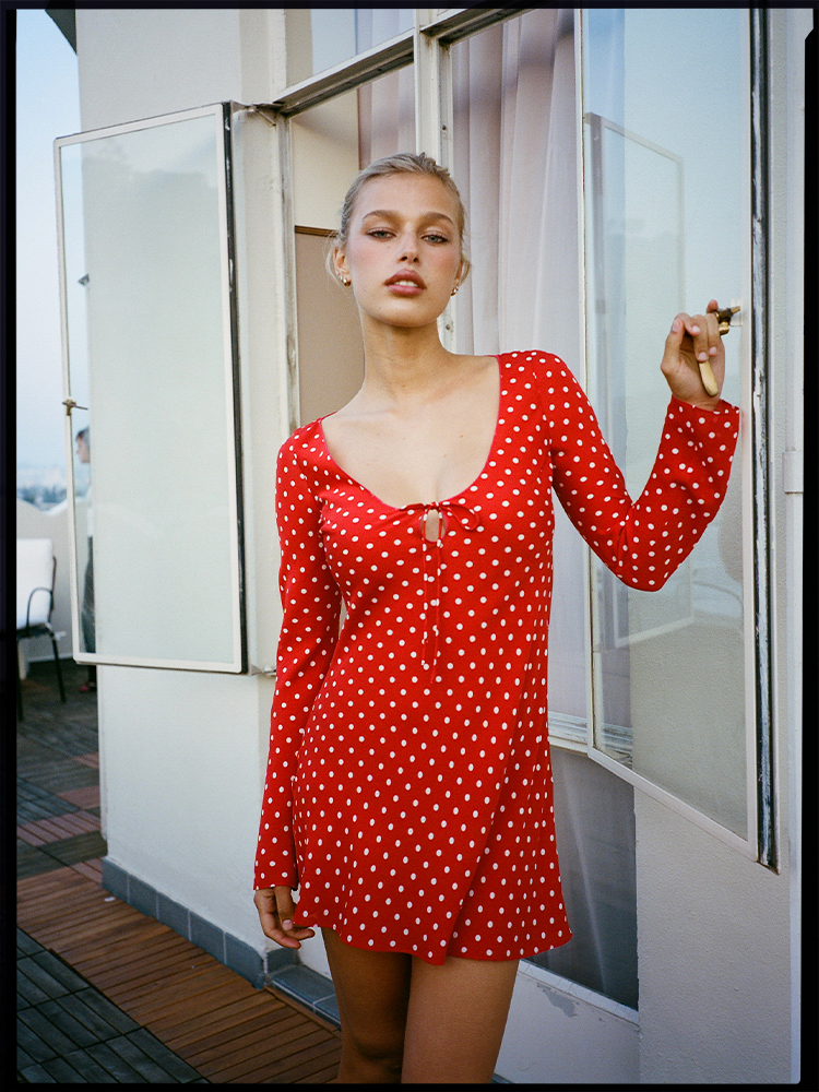 Serena Red Polka Dot | Long Sleeve Mini Dress | Réalisation
