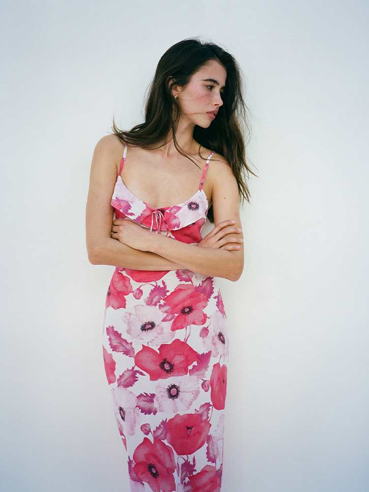 Skye Poppy | Silk Floral Midi Dress | Réalisation Par