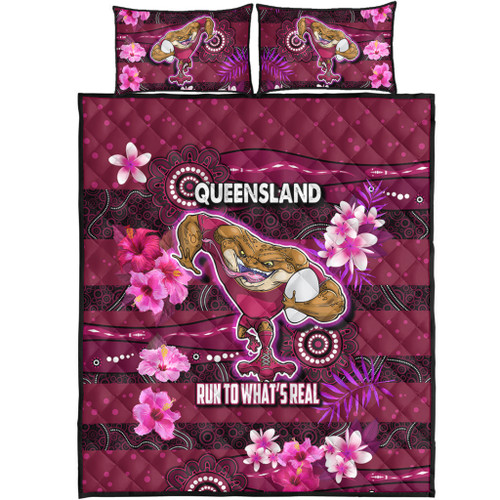Queensland Sport Custom Quilt Bed Set - Run To What's Real With Aboriginal Style Quilt Bed Set