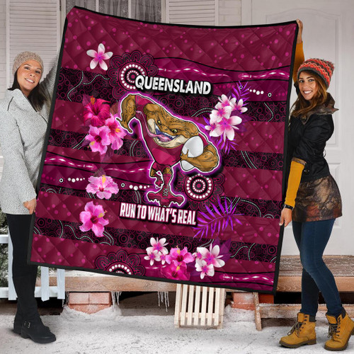 Queensland Sport Custom Quilt - Run To What's Real With Aboriginal Style Quilt